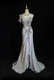 Mermaid Spaghetti Strap Chiffon Beaded Sequin Long Prom Dress Embroidered Applique Evening Gown HZ1108