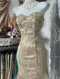 Yellow Mermaid Strapless Sweetheart Tulle Beaded Applique Long Prom Dress HZ1108