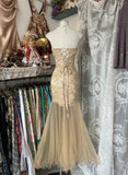 Yellow Mermaid Strapless Sweetheart Tulle Beaded Applique Long Prom Dress HZ1108