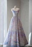 A-Line Spaghetti Strap Tulle Applique Long Prom Dress Adult Ceremony Birthday Dress HZ1108