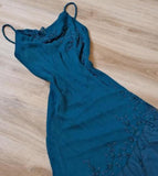 Teal Spaghetti Strap Chiffon Beaded Appliqu¨¦ Long Prom Dress Evening Dress HZ1108
