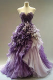 Vintage Purple A-Line Sweetheart Neck Chiffon Beading Long Prom Dress Applique Evening Dress HZ1108