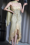 Green Bodycon Dress Beautiful Spaghetti Straps Chiffon Sequin Long Prom Dress Evening Dress HZ1108