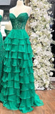 A-Line Sweetheart Neck Chiffon Lace Blue Long Prom Dress, Blue Long Graduation Dress HZ1108