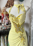 Elegant Yellow Mermaid Formal Dresses Halter Sequin Diamond Long Prom Dress Birthday Party Outfit HZ1108