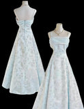 Gentle Blue A-Line Spaghetti Strap Satin Chiffon Long Prom Dress Birthday Dress Graduation Prom Dress HZ1108