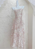 French Floral Dress Suspender Chiffon Long Dress HZ1108
