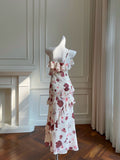 French ruffled halter dress with floral print HZ1108