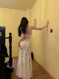 Mermaid Halter Neck Tulle Beading Vintage Long Prom Dress Birthday Dress HZ1108