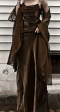 ??Vintage Dark Green Prom Dress Spaghetti Strap Chiffon Evening Gown with Shawl HZ1108