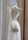 White Bodycon Dress Strapless Chiffon Long Prom Dress Simple Evening Dress HZ1108