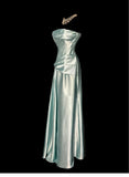 Green Bodycon Dress Strapless Satin Long Prom Dress Simple Evening Dress HZ1108