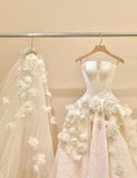 A-Line Spaghetti Strap Satin Long Prom Dress, Beautiful Applique Wedding Dress HZ1108