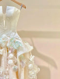 A-Line Spaghetti Strap Satin Long Prom Dress, Beautiful Applique Wedding Dress HZ1108