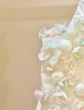 A-Line Spaghetti Strap Satin Long Prom Dress, Beautiful Applique Wedding Dress HZ1108