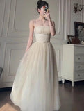 Off-White A-Line Spaghetti Strap Tulle Prom Dress Birthday Dress HZ1108