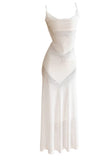 Gentle White Bodycon Dress Spaghetti Straps Prom Dress Graduation Prom Adult Ceremony Dress HZ1108