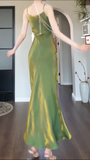 Elegant Spaghetti Strap Bodycon Dress V Neck Glitter Silk Prom Dress HZ1108