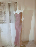 Elegant Spaghetti Strap Bodycon Dress V Neck Glitter Silk Prom Dress HZ1108