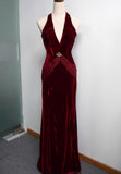 White Mermaid V-neck Velvet Chiffon Prom Dress HZ1108