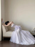 Light Purple Mermaid Sweetheart Neck Tulle Sequin Prom Dress Quincea?a Ball Dress Wedding Dress HZ1108