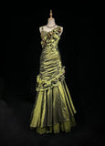 Dark Green Retro Mermaid Irregular Neckline Satin Beaded Long Prom Dress Birthday Graduation Prom Dress HZ1108