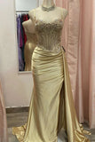 Sage Green Spaghetti Straps Sequins Mermaid Appliqued Prom Dress With Split HZ1108