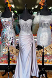 Sage Green Spaghetti Straps Sequins Mermaid Appliqued Prom Dress With Split HZ1108