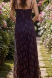 Vintage Y2K Grape Sheath Party Dress 90s Spaghetti Straps Lace Evening Dress HZ1108