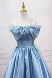 Blue Sweet A-Line Spaghetti Strap Satin Long Prom Dress Evening Party Dress HZ1108
