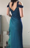 Glitter Blue Sweetheart Neck Bodycon Dress Ruffled Party Dress Spaghetti Strap Evening Dress HZ1108