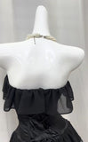 Elegant Black Strapless A-Line Layered Chiffon Long Prom Dress Graduation Prom Dress HZ1108