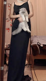 Black Sexy Chiffon Sheath Backless Long Prom Dress Spaghetti Strap Party Dress HZ1108