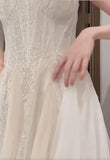 Gentle White Spaghetti Strap A-Line Tulle Sequin Long Prom Dress Simple Birthday Graduation Dress HZ1108