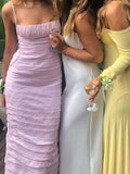 Elegant Mermaid Spaghetti Straps Floor Length Sleeveless Pink Prom Dress HZ1108