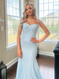 Sweetheart Spaghetti Straps Long Mermaid Sequins Party Prom Dress HZ1108