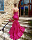 Sweetheart Spaghetti Straps Long Mermaid Sequins Party Prom Dress HZ1108