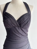 Sparkling Gradient Dark Gray Halter Neck Ruffle Sheath Prom Dress Birthday Dress HZ1108