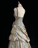 Sparkling A-Line V-neck Satin Backless Long Prom Dress Formal Evening Dress Graduation Prom Dress HZ1108