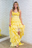 Cute Hot Pink A-Line Strapless Chiffon Long Prom Dress Layered Slit Sleeveless Evening Gown HZ1108