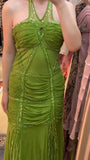 Vintage Green Halter Mermaid Chiffon Beaded Sequin Prom Dress Elegant Formal Evening Dress HZ1108