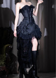 Black Personality Lace A-Line Strapless Prom Dress Birthday HZ1108