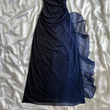 Vintage Gradient Navy Blue?? Sweetheart Prom Dress - Romantic Glitter?Chiffon Ruffled Party Dress for Birthday&Graduation&Quinceanera HZ1108