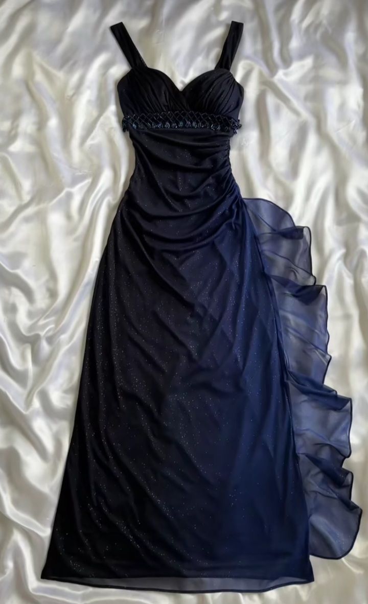 Vintage Gradient Navy Blue?? Sweetheart Prom Dress - Romantic Glitter?Chiffon Ruffled Party Dress for Birthday&Graduation&Quinceanera HZ1108