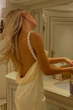??Romantic Yellow Pearl Strap Prom Dress for Birthday&Quinceanera-??Glam Satin Sexy Backless Evening Dress HZ1108