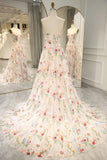 Sweet 16 ?? Strapless A-line Floral Prom Dress &Wedding Dress- ?? Gorgeous Embroidery Applique & Tulle Evening for Birthday, Graduation HZ1108