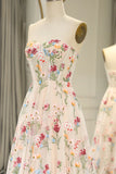 Sweet 16 ?? Strapless A-line Floral Prom Dress &Wedding Dress- ?? Gorgeous Embroidery Applique & Tulle Evening for Birthday, Graduation HZ1108