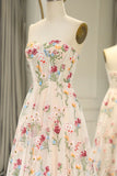 Sweet 16 ?? Strapless A-line Floral Prom Dress &Wedding Dress- ?? Gorgeous Embroidery Applique & Tulle Evening for Birthday, Graduation HZ1108