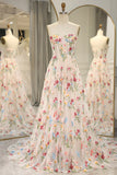 Sweet 16 ?? Strapless A-line Floral Prom Dress &Wedding Dress- ?? Gorgeous Embroidery Applique & Tulle Evening for Birthday, Graduation HZ1108