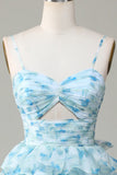 ?? Enchanted Blue A-Line Evening Gown ¨C Sweet Floral Layered Prom Dress for Special Occasion HZ1108